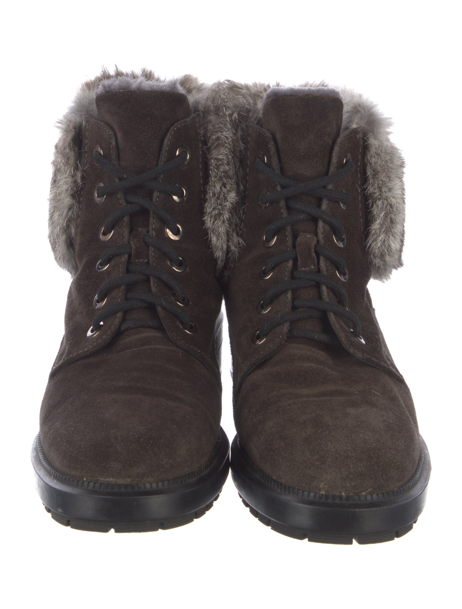 Aquatalia Suede Fur Trim Combat Boots